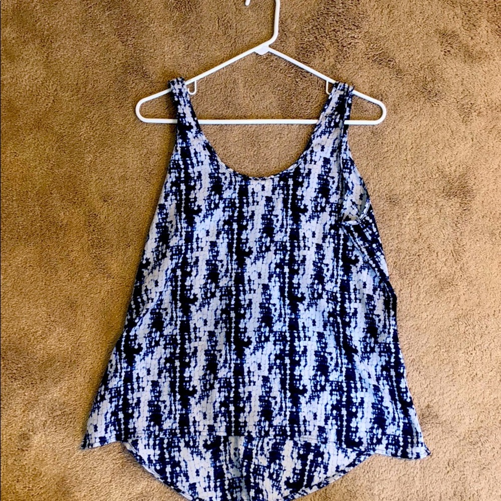 Blue & White Tank with Slit Back